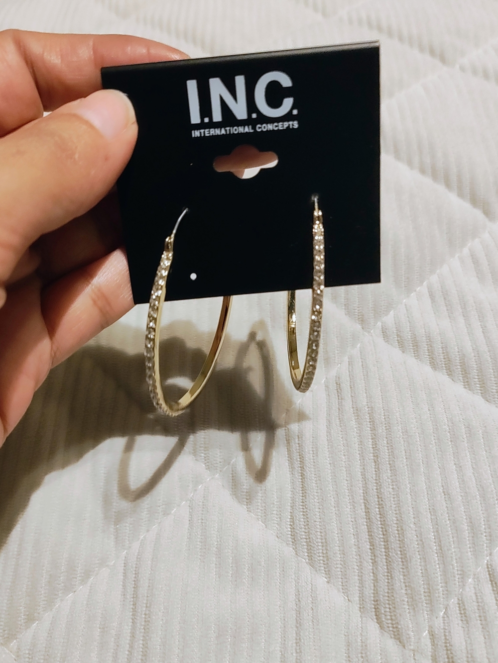 INC International Concepts Sparkling Gold Hoop Earrings